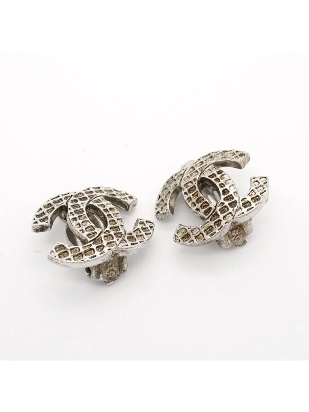 Chanel Earrings CC Logo Metal Silver